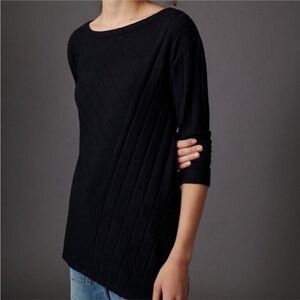 Anthropologie Maeve Devine Tunic Sweater Black Size M Luxe Textured Knit